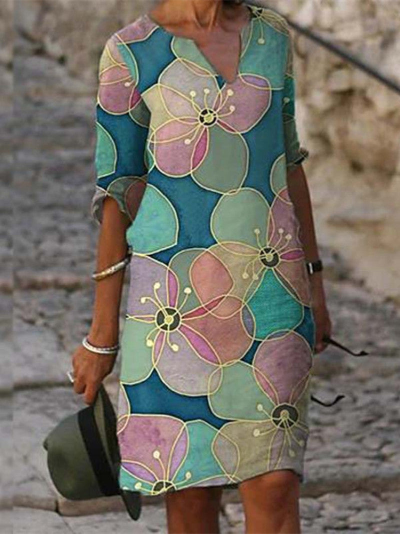 Vlora - Charming Linen Dress with Floral Print