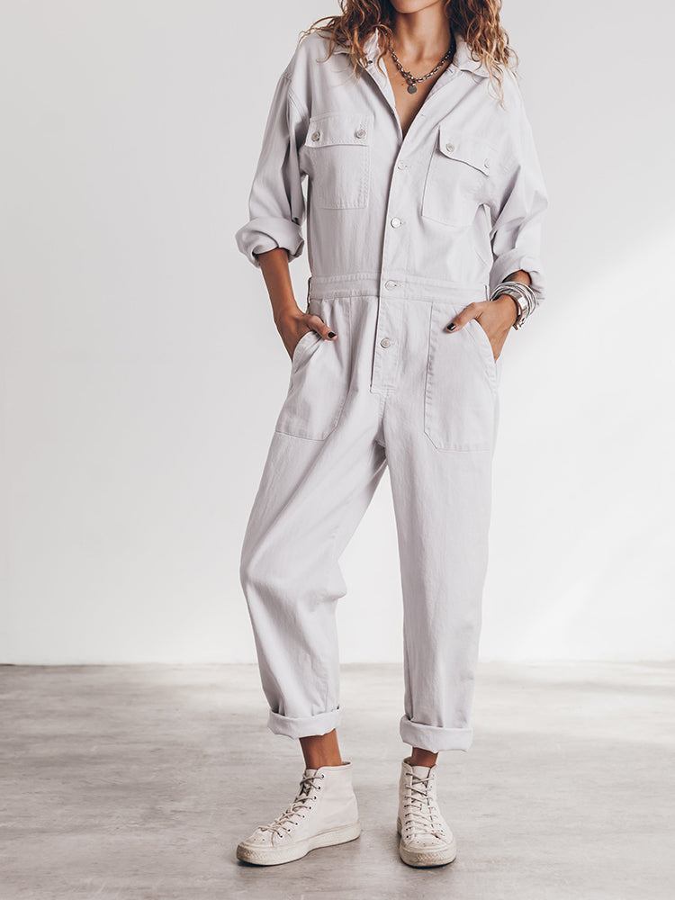 Viola - Women's Relaxed Fit Button Front Jumpsuit