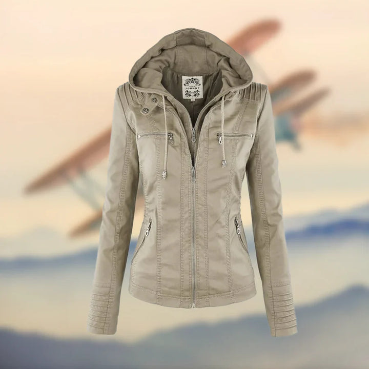 Carolina - Stylish and Versatile Hooded Leather Jacket