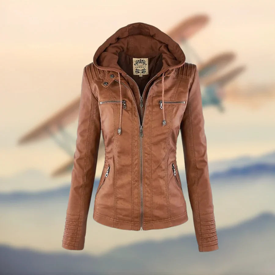 Carolina - Stylish and Versatile Hooded Leather Jacket