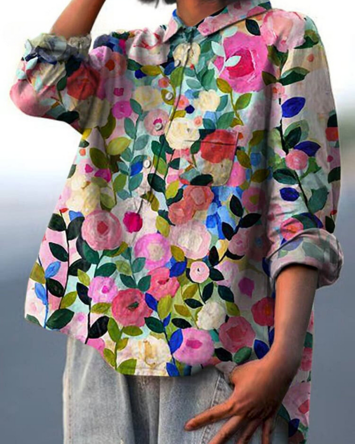 Sara - Cotton Linen Blouse with Floral Print