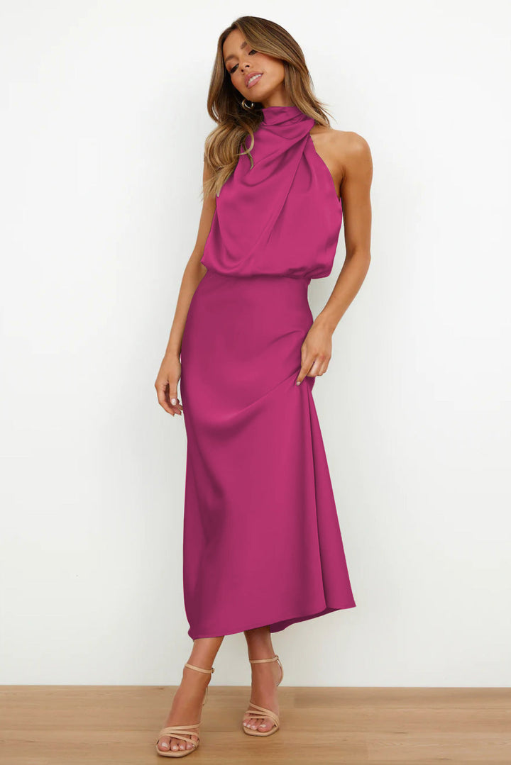 Valeria - Long Satin Dress With American Neckline