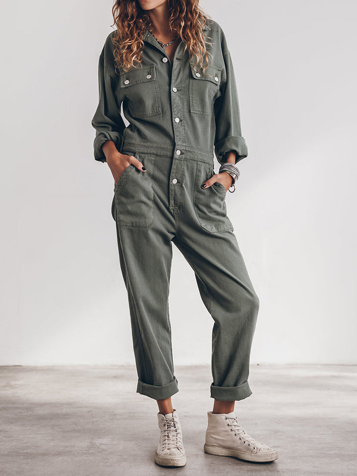 Viola - Women's Relaxed Fit Button Front Jumpsuit