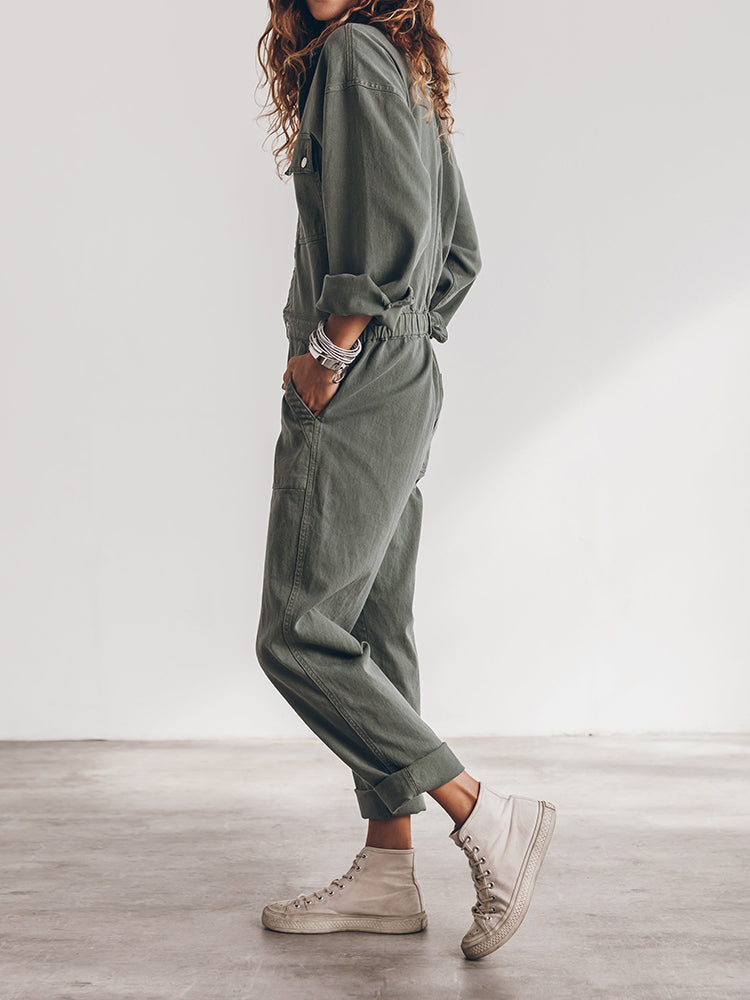 Viola - Women's Relaxed Fit Button Front Jumpsuit