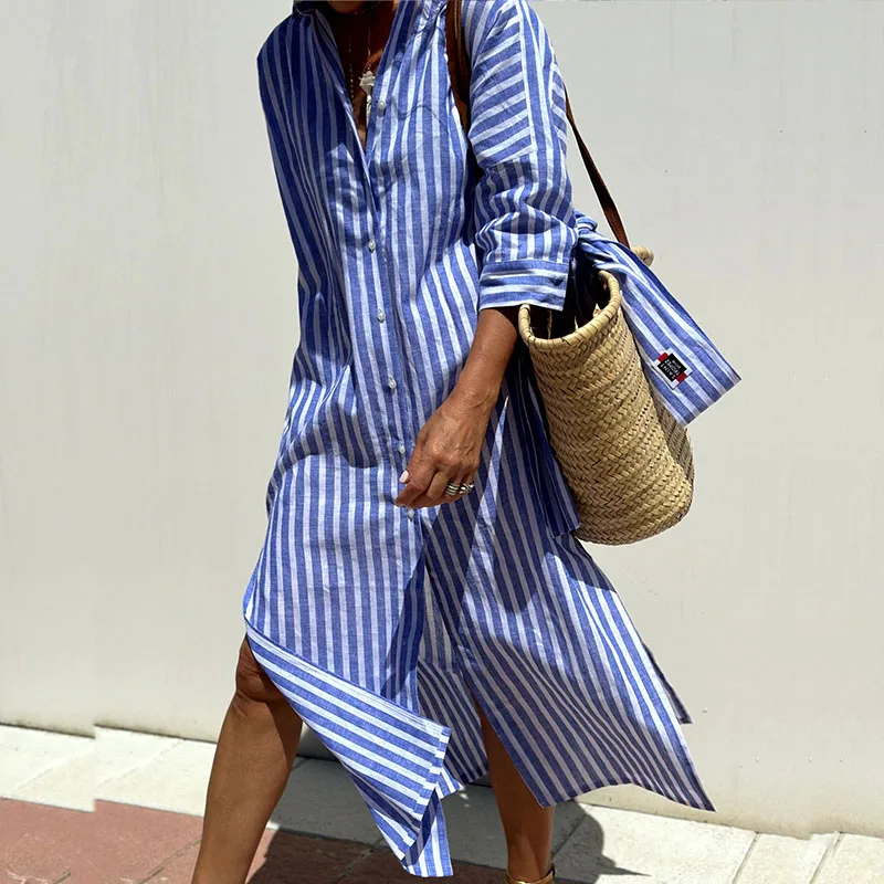 Meggy - Sophisticated Striped Shirt Dress