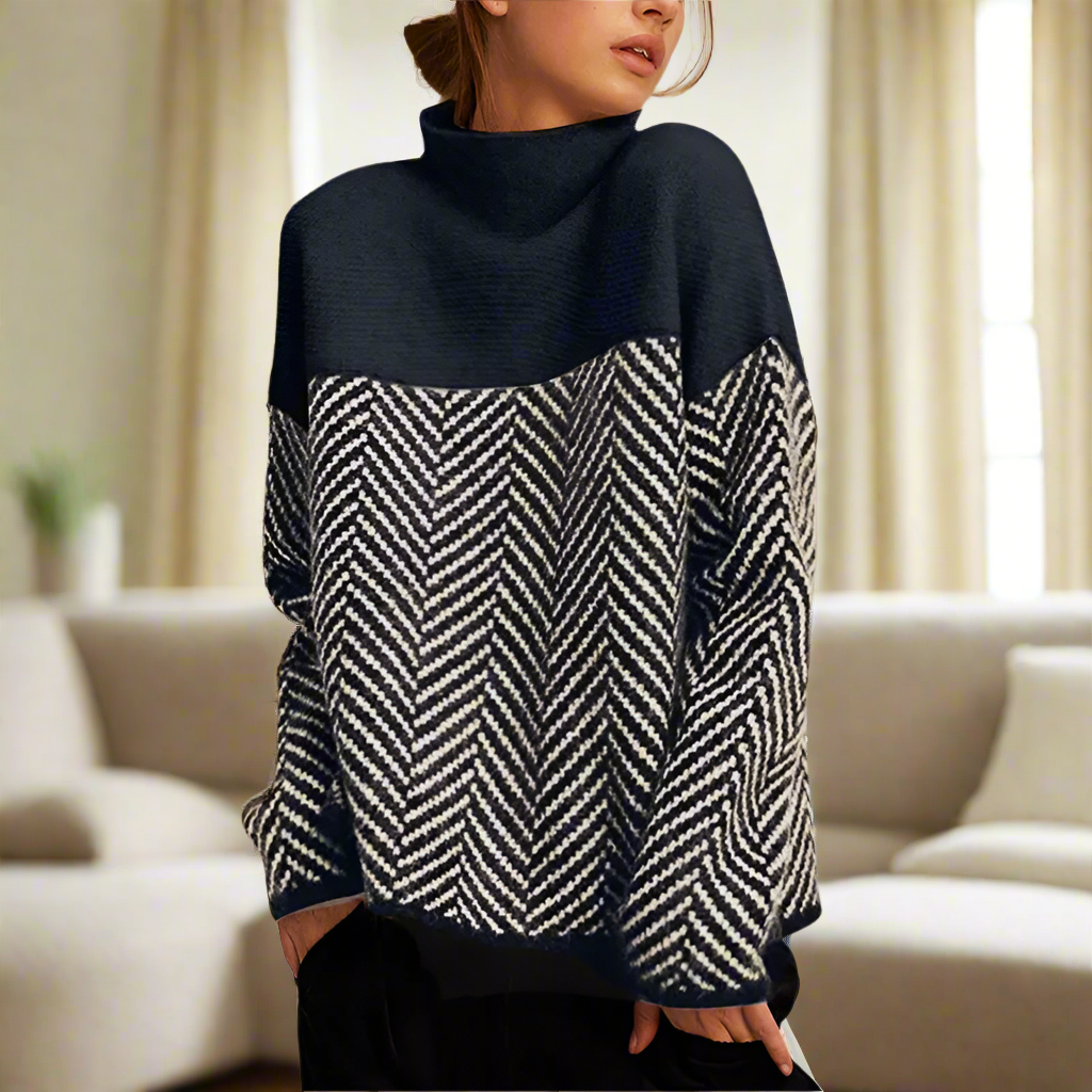 Elen – Chevron Pattern Turtleneck Sweater